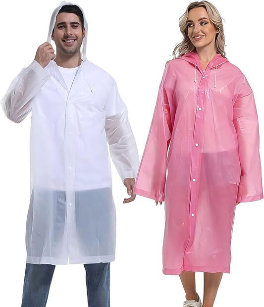 2PCS Rain Ponchos for Adults Reusable Rain Coats for Adults Rain Jackets Raincoats for Men Women