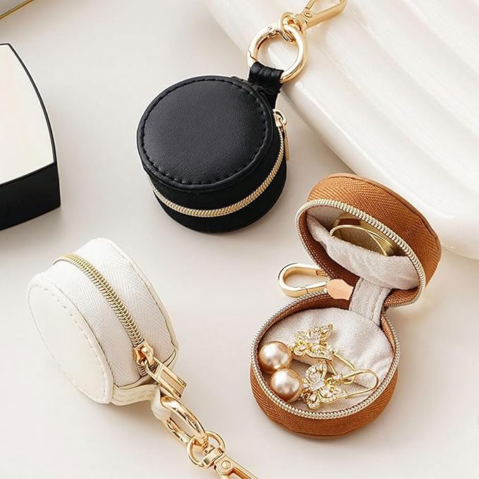 Jewelry Ring Holder Keychain - Portable Travel Sports Ring Keeper Case - Mini Small Versatile Carrying Display Storage Organizer Box With Key Chain (White)