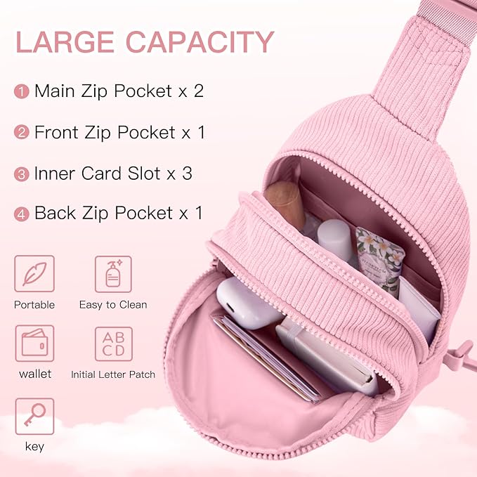 Viverte Small Corduroy Sling Bag Initial Crossbody Bag Fanny Pack for Girls Personalized Birthday Gifts for Teen Girls Gifts