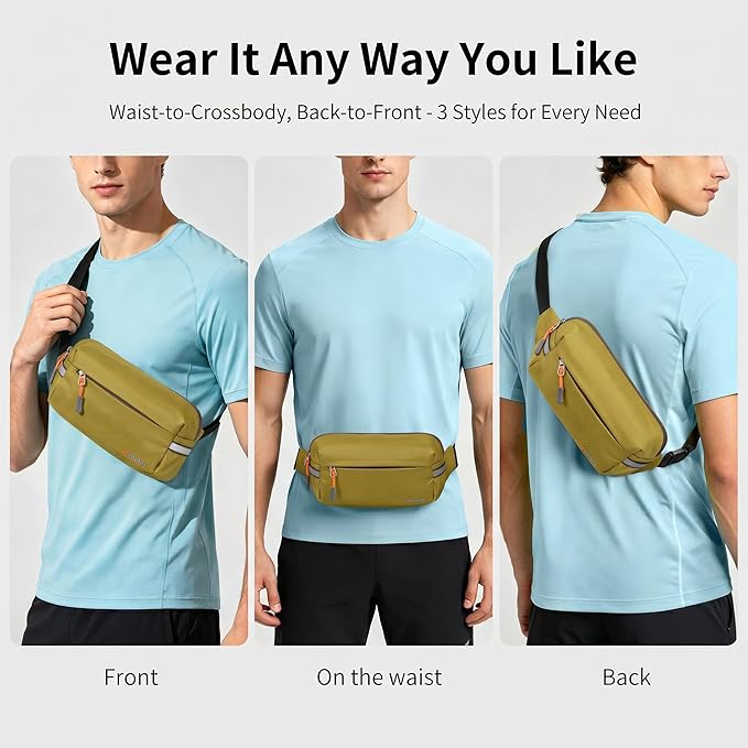Fanny Pack for Men Women 2L Lightweight Waist Belt Hip Bag Slim Crossbody Adjustable Water Resistant Bum Belt Pouch for Travel Running Shopping Hiking Cycling Climbing EDC Oliver