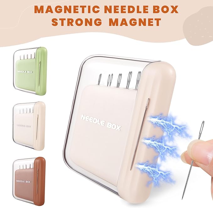 Portable Travel Magnetic Sewing Needles Case,Include 10PCS 5 Size Sewing Sharp Needles,Magnetic Needle Holder,Super Magnetic Mini Needle Storage Box for Hand Sewing Art Crafts(Beige)