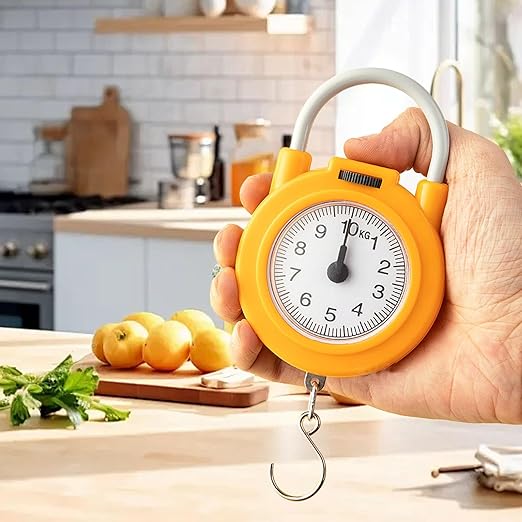 Handheld Scale, Small Food Weighing Scale 22lb Load Capacity High Accuracy Portable Kitchen Spring Scale for Household (Yellow)