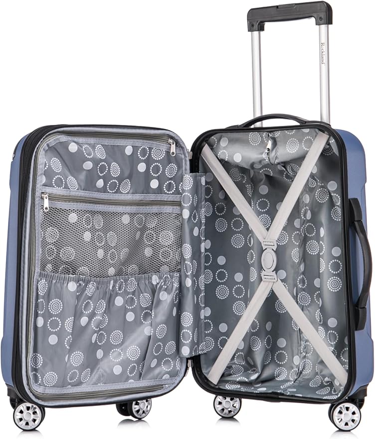 Rockland London Hardside 2 Piece Spinner Wheel Luggage Set, Carry-On 20" and Tote 14", Blue