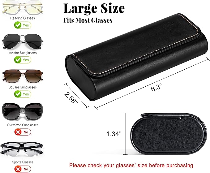RayLove Hard Shell Glasses Case, Lightweight Leather Eyeglass Case, Travel-Friendly Sunglasses Protector for Men & Women