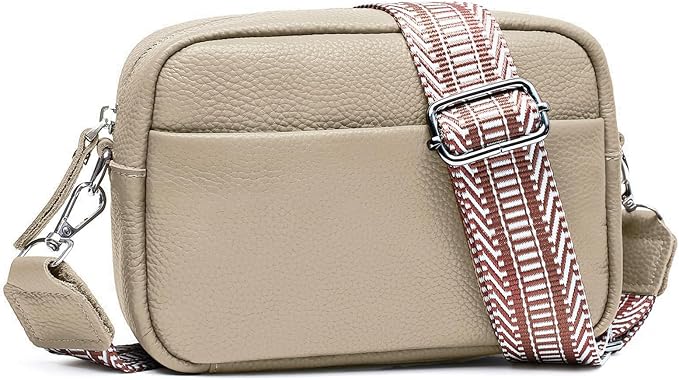 Small Crossbody Bags for Women Genuine Leather, Guitar Strap Shoulder Handbag Purse Camera Bag with Rfid Card Slots, nude