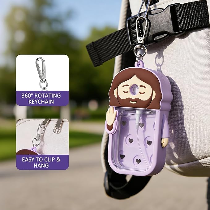 Cornholepy Cute Jesus Hand Sanitizer Keychain 30ml Silicone Spray Bottle Case for Purse Backpack School Office