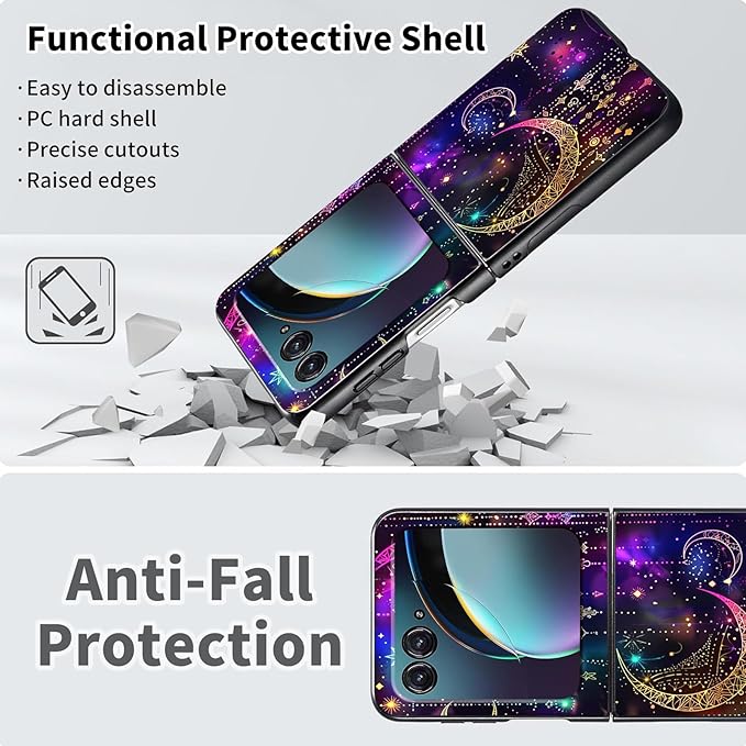 for Motorola Moto Razr Plus 2024 Case,for Moto Razr 50 Ultra Case Cute Slim Hard PC Thin Anti-Scratches Shockproof Protective Phone Cover for Motorola 50 Ultra,Purple Glitter Moon