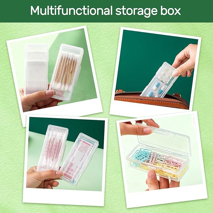 4 Pcs Cotton Swab Holder, Travel Portable Floss Pick Dispenser, Hair Tie Organizer, 4.1 x 1.8 x 1", Small Plastic Box with Lid