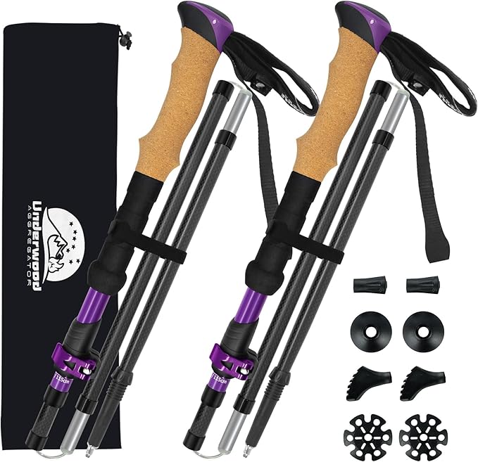 Carbon Fiber Trekking Poles - Lightweight Collapsible Hiking Poles, 2 PCS Nordic Hiking Sticks for Travel, Backpacking Walking Sticks for Men, Women, Seniors with Cork Grip & Quick-Lock System
