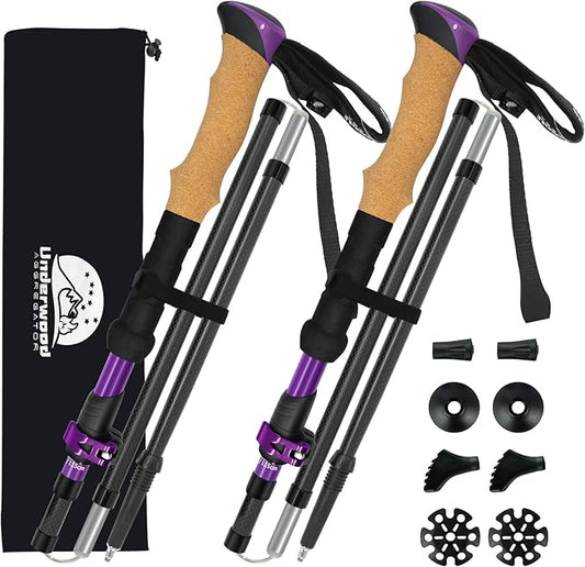 Carbon Fiber Trekking Poles - Lightweight Collapsible Hiking Poles, 2 PCS Nordic Hiking Sticks for Travel, Backpacking Walking Sticks for Men, Women, Seniors with Cork Grip & Quick-Lock System