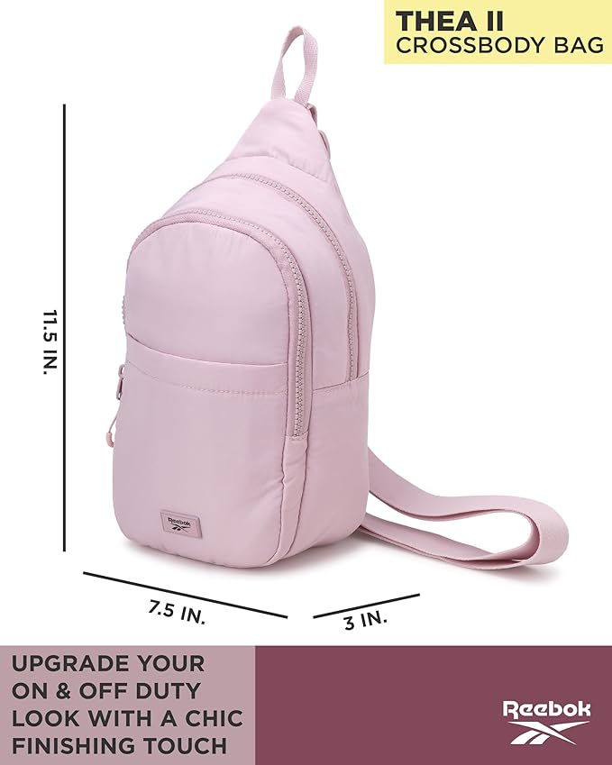 Reebok Unisex Crossbody Bag - Convertible Compact Durable Cross Body Bag for Women and Men - Gym and Travel Essentials, Size One Size, Thea II Ashen Lilac