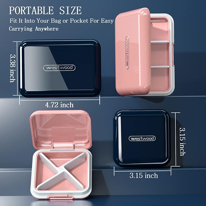 DUBSTAR Small Pill Box for Purse, Moisture Waterproof Travel Pill Case with 4+6 Compartments, Daily Pill Organizer for Vitamins & Medication (SL-Blue)