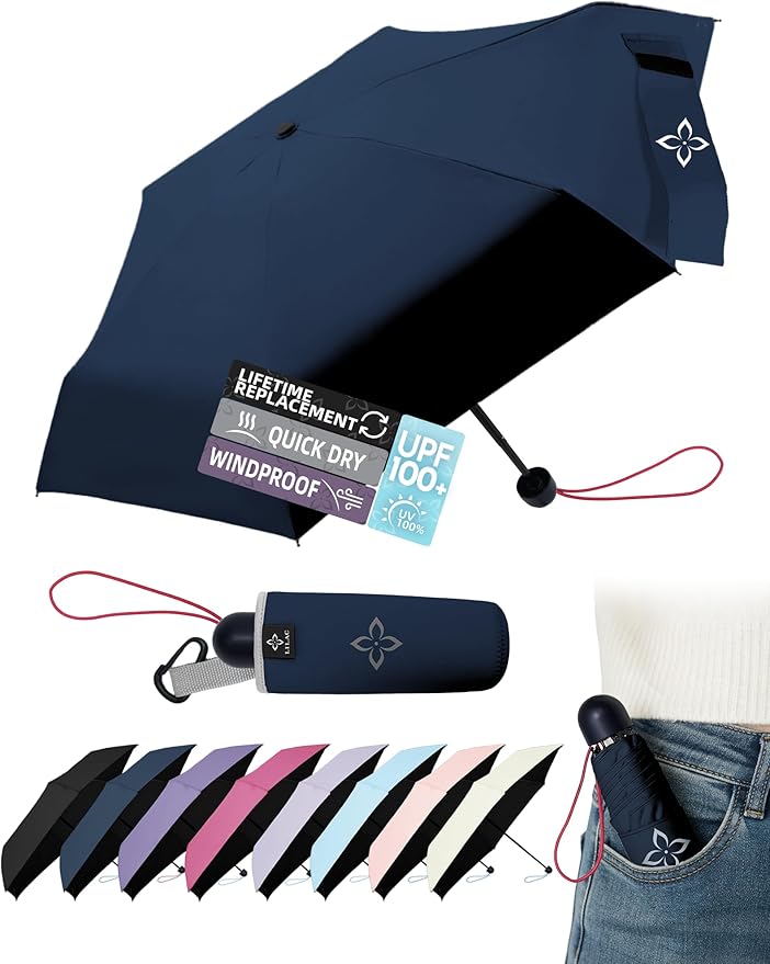 Mini Travel Umbrella for Rain - 43" Large Coverage Small Compact Umbrella, Reinforced Strong Frame, Lightweight Portable Parasol with UPF 100+ UV Protection, Gifts for Adults, Seniors & Students