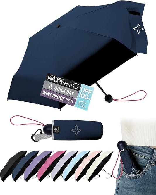 Mini Travel Umbrella for Rain - 43" Large Coverage Small Compact Umbrella, Reinforced Strong Frame, Lightweight Portable Parasol with UPF 100+ UV Protection, Gifts for Adults, Seniors & Students