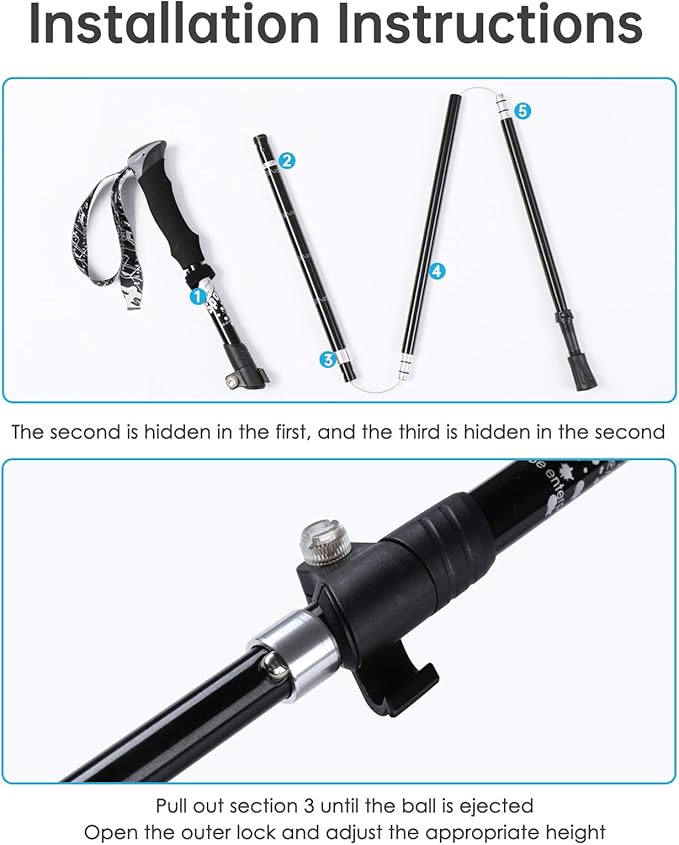 Trekking Poles Collapsible Hiking Poles - Lightweight Aircraft-Grade Aluminum Adjustable Hiking Sticks with Quick Lock System, Ultralight Walking Sticks for Women, Men & Seniors