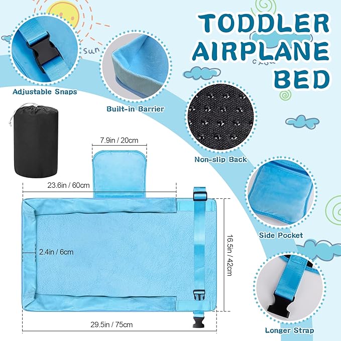 Airplane Seat Extender for Toddlers & Young Kids - Portable Plane Foot Rest & Travel Tray for Ages 2-5 (Max 55 lbs), Lightweight Plane Leg Support for Flights
