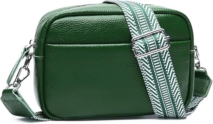 Small Crossbody Bags for Women Genuine Leather, Guitar Strap Shoulder Handbag Purse Camera Bag with Rfid Card Slots, Green