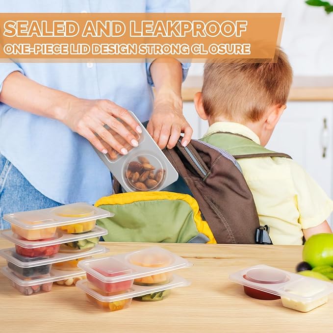 snack containers，Reusable Snack Containers with Lids 20Pcs,Dual compartment snack container,Snack box containers that are easy to carry for kids and adults,Suitable for dining out and camping