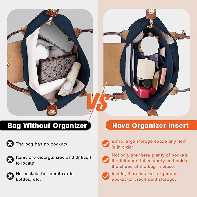 LOUKAYCCI Felt Purse Organizer Insert for Longchamp Le Pliage S Handbag Insert (Dark Blue, Small)
