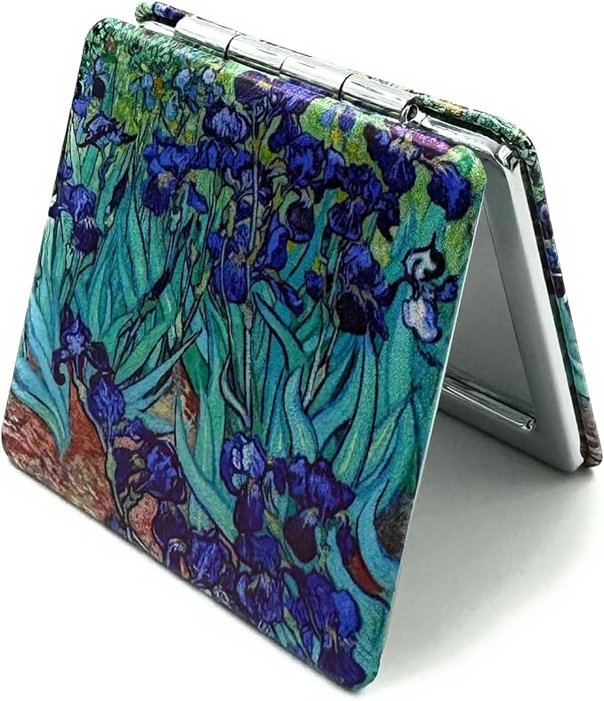 Compact Mirror Square Irises Van Gogh Pocket Mirror for Women Small Travel Mirror Magnifying Floral Purse Mirror Compact Unique Gift for Women