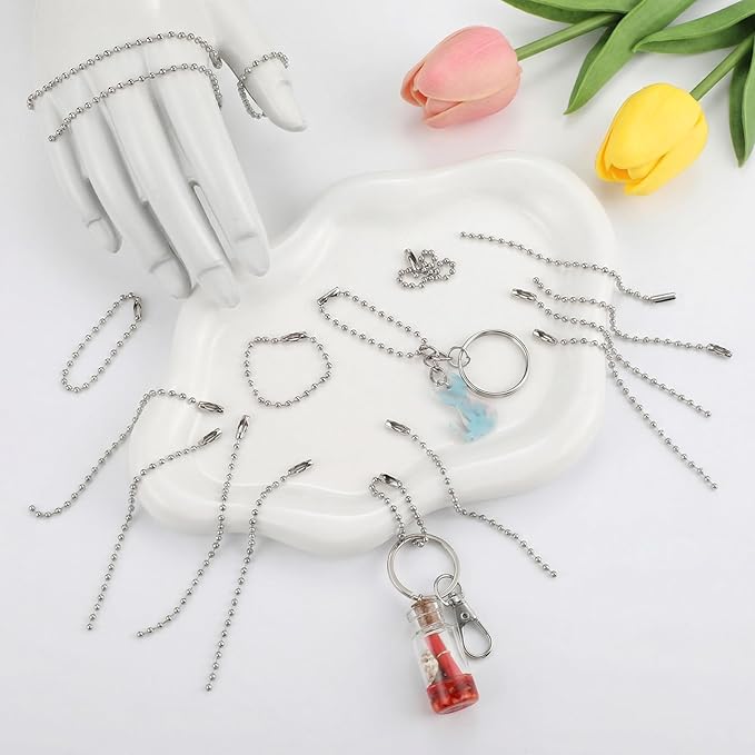 400 Pcs Long Bead Ball Chain Keychain 3.9 Inch Silver Ball Connector Clasp 2.4mm Diameter Metal Necklace Chains for Dog Tags Hanging Keychains, Jewelry Making Accessories