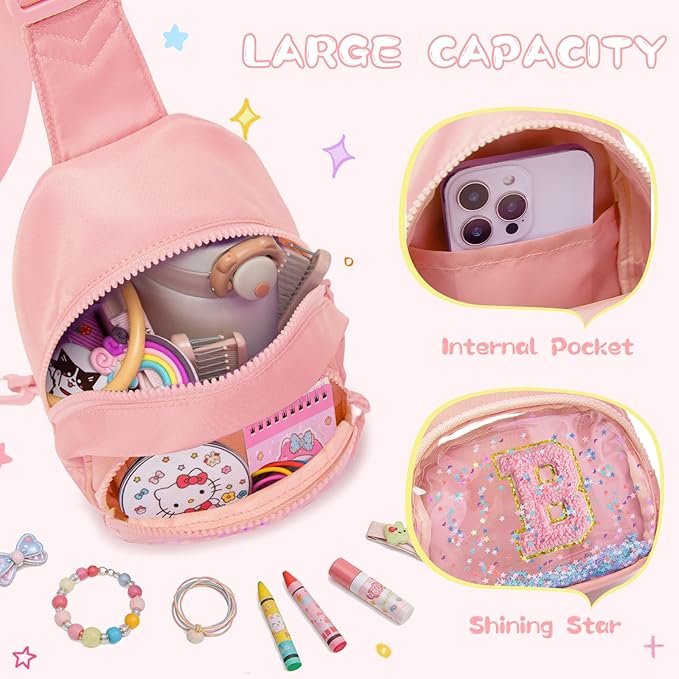 Viverte Birthday Gifts for Girls Small Clear Initial Sling Bag Crossbody Bag Purse Fanny Packs Personalized Monogrammed Gifts for Girls (Light Pink-B)