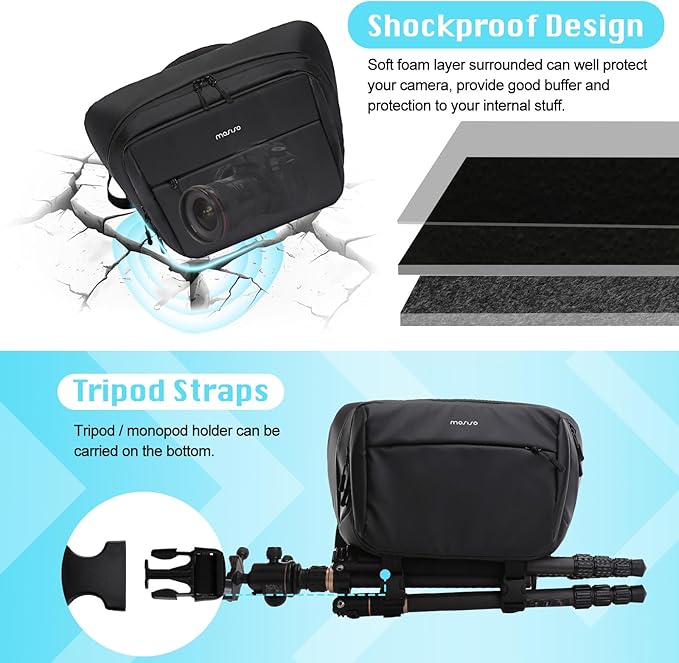 MOSISO Camera Sling Bag, Crossbody Camera Bag for Photographers, Waterproof Camera Shoulder Bags for DSLR/SLR/Mirrorless Cameras, Multifunction Padded Camera Bag with Tripod Holder&Rain Cover, Black