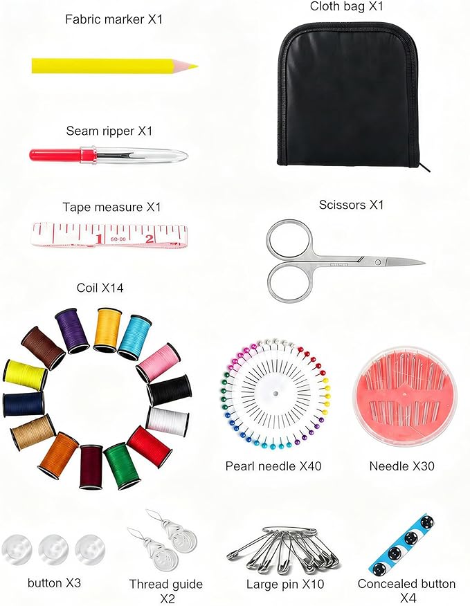 JANREAY Sewing Kit for Adults Travel, Small Sewing Kit for Beginners, Travelers, Emergency Mini Needle and Thread Kit with 14 Thread Spools, Needles, Threader, Scissors,Tape Measure, Buttons