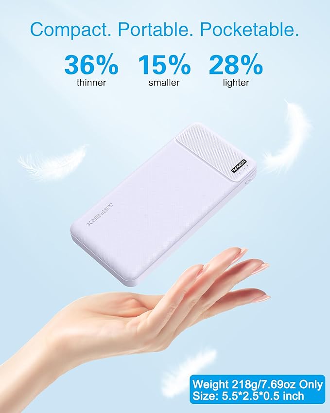 AsperX 10000mAh USB C Output Portable Charger Power Bank Fast Charging, Portable Battery Bank External Battery Pack for iPhone, Samsung, Google LG and Heated Vest