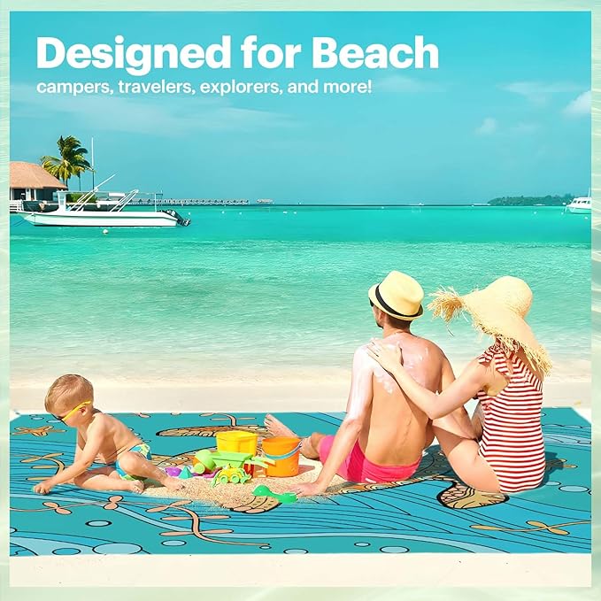 EASYFUN Beach Blanket Sandproof Oversized, 79''×83'' Extra Large Beach Mat, Portable Picnic Mat for Travel Camping Hiking, Lightweight Beach Essentials Family Water Resistant Mat
