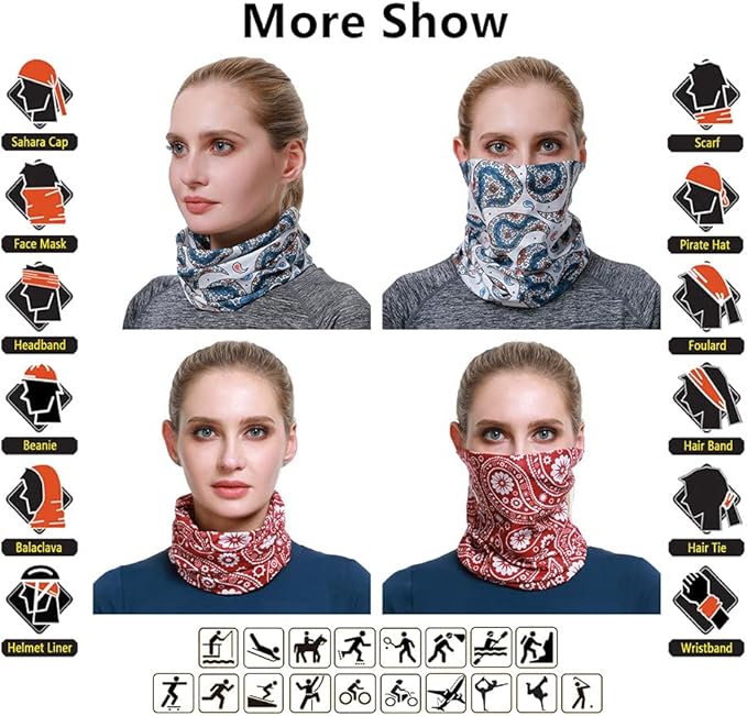 VANCROWN Headband Neck Gaiter Head Wrap Headwear Face Mask Magic Scarf Bandana for Men and Women