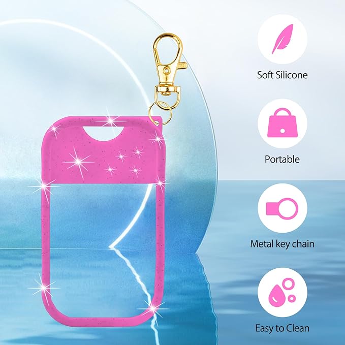 TERPINK Silicone Case Compatible with Touchland Hand Sanitizer Spray, Protective Case with Keychain for 1 fl oz, Hand Sanitizer Spray Accessory (Glitter Sequin Hot Pink)