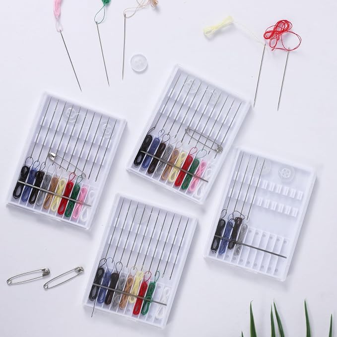 4 Pack Mini Sewing Kit Travel Size, Prethreaded Sewing Kits, Portable Needle and Thread Set with Pin Button for Travel, Home, Dorm, Hotel