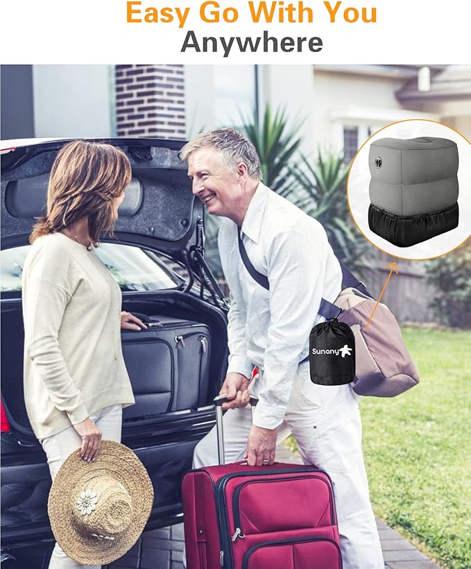 Sunany Inflatable Foot Rest Pillow for Airplane Travel, Adjustable Height for Kids/Adults to Sleep While Traveling,Suitable for Airplane, Office, Home, Trains, Cars and Any Travel（Dark Grey,2 Pack）