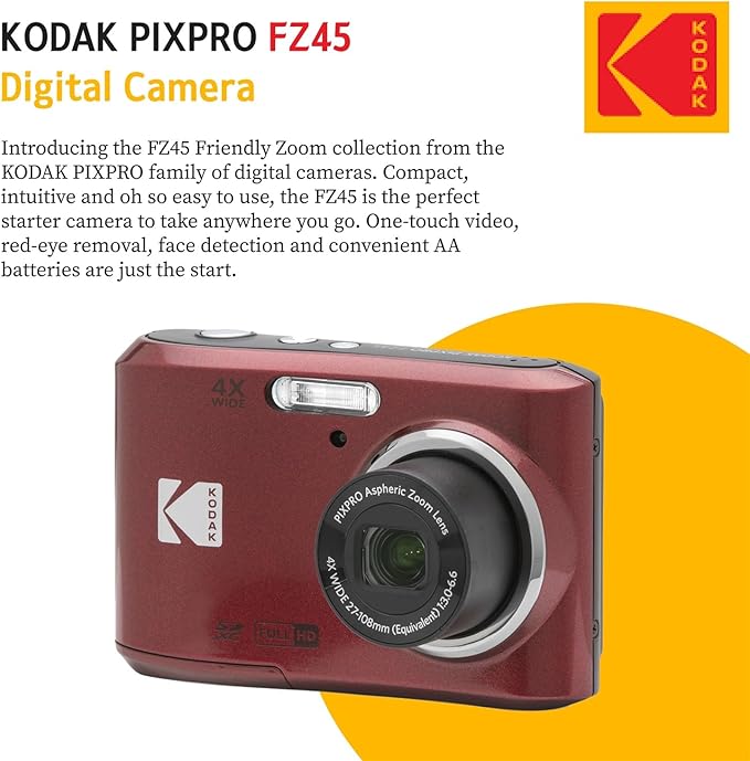 Kodak PIXPRO FZ45 Digital Camera + Point & Shoot Camera Case + Sandisk 128GB SDXC Memory Card