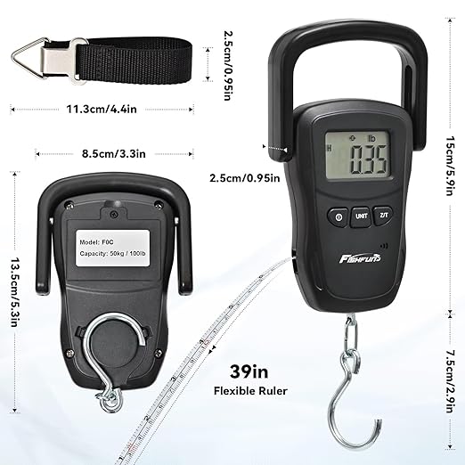 Rechargeable Fish Scale, Digital Hanging Fish Weight Scale with Large Handle and Tape Measure for Fishing, Hunting, Outdoor, Farm, 110lb/50kg