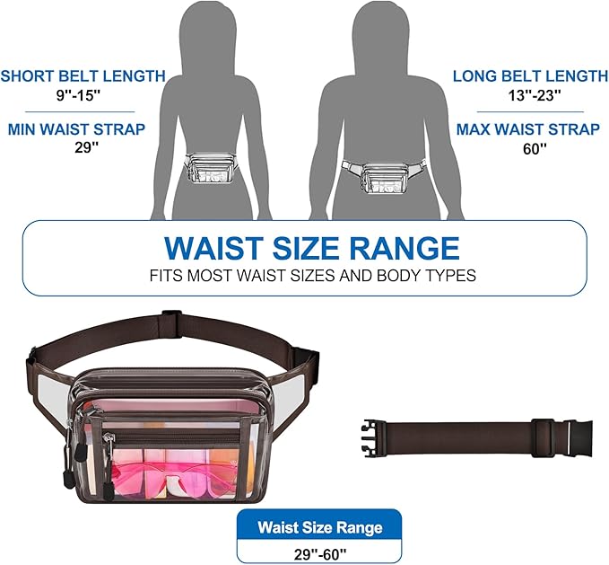 Clear Bag Stadium Approved Clear Fanny Pack for Women for Work,Multi-purpose Waist Bag for Travel & Sporting Event