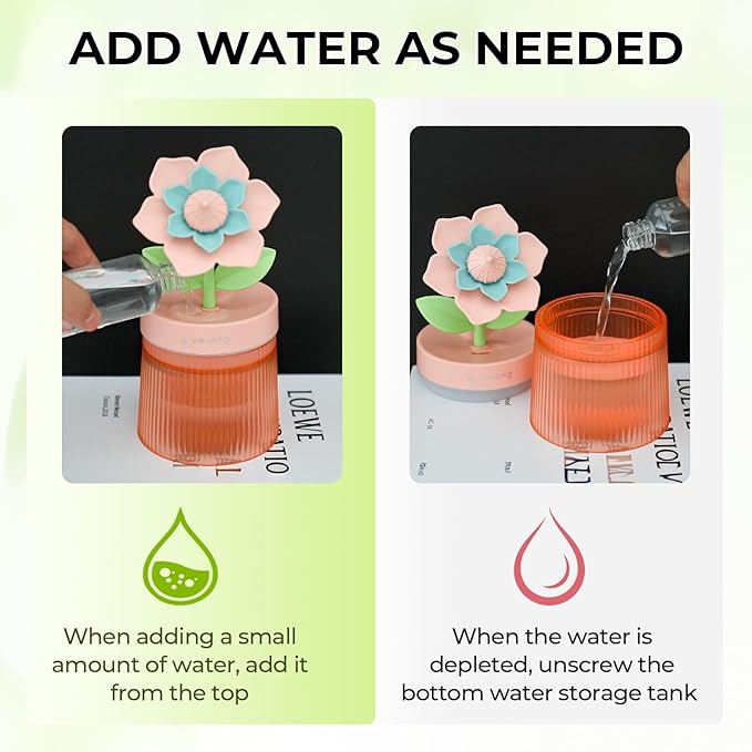 260ml Flower Mini Humidifier, Green Sunflower Desktop Small Humidifiers, Personal Cool Mist Humidification, USB Desk Humidifier for Bedroom, Office, Travel & Indoor Plants