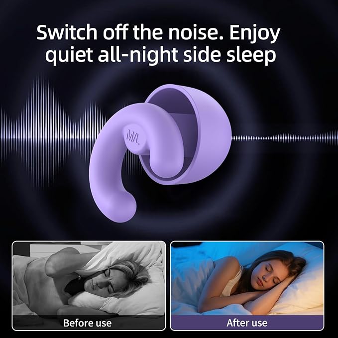 Noise Cancelling Ear Plugs for Sleep, Small Ear Fit - No-Pain for Side Sleepers, 50dB NRR Reusable Silicone One-Piece Design, 4 Sizes for Adults & Kids, Portable Case (Purple, 4 Pairs)