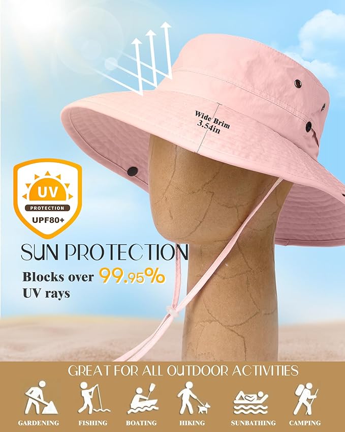 FURTALK Sun Hats for Women Ponytail UPF 80+ Beach Summer Hat Wide Brim Packable Cowboy Hat