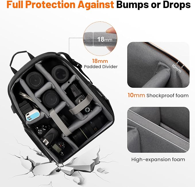 Cwatcun Professional Camera Backpack - Waterproof DSLR/SLR/Mirrorless Camera Case - Compatible with Sony, Canon, Nikon - Large Black