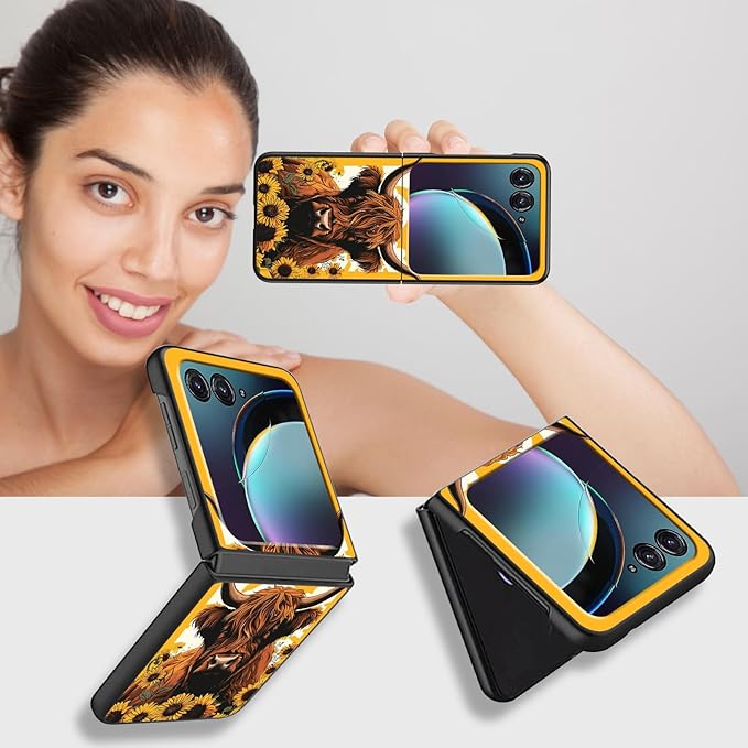for Motorola Razr Plus 2025 Case,for Razor Plus 2025 Phone Case Cute Slim Hard PC Ultra-Thin Anti-Scratches Shockproof Protective Cover,Cute Cattle Flower