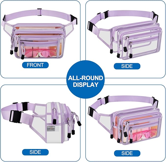 Clear Bag Stadium Approved Clear Fanny Pack for Women for Work,Multi-purpose Waist Bag for Travel & Sporting Event
