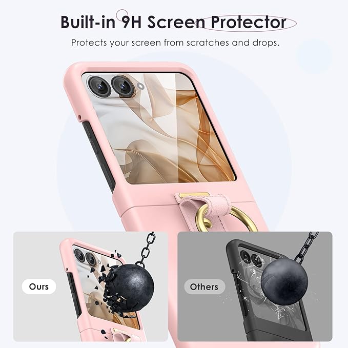 Maxdara for Moto Razr 2026/2025/2024 Case with Ring Holder [Not Fit Ultra or Plus], Motorola Razr 2024 Case with Screen Protector, Slim Case for Moto Razr 2026 & Razr 2025 (Pink)