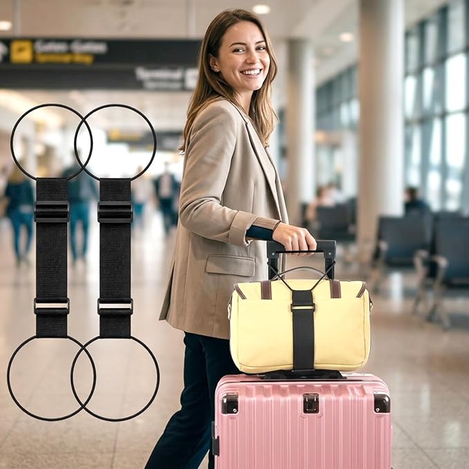 4 Pcs Luggage Straps, Strong Adjustable Luggage Connector Straps Luggages Strap for Add a Bag Bungees Multi-Purpose Travel Accessory Handle Handbag Backpack Spinner Carryon Travel