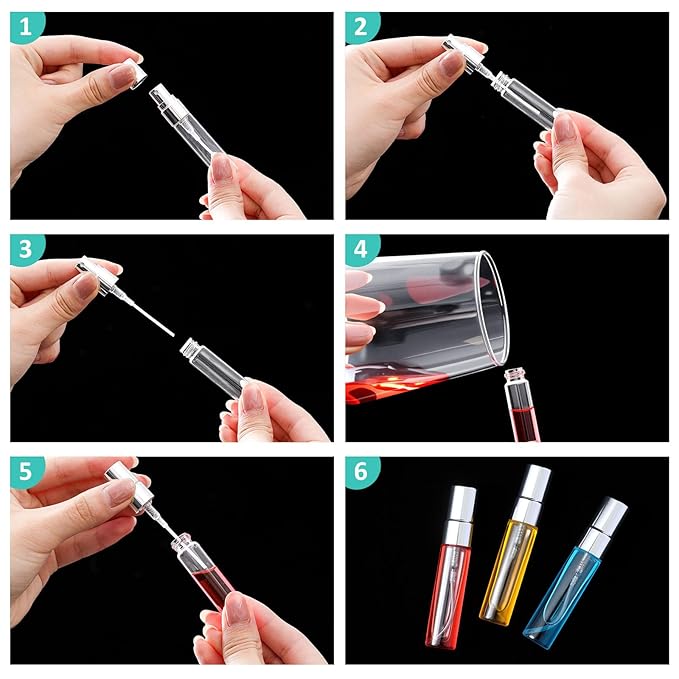 Zhehao 1 Pcs Mini Spray Bottles 5 ml Clear Glass Perfume Bottles Refillable Fine Mist Perfume Atomizer Portable Empty Sample Containers for Cleaning, Essential Oils, Travel (Silver Cap)