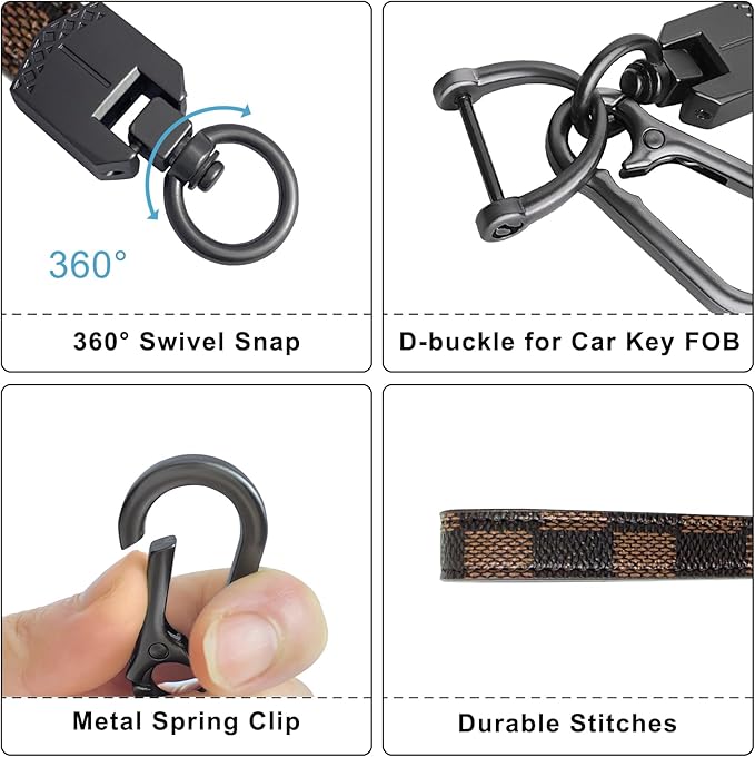 OHKYOOT Leather Car Keychain,Carabiner Clip Key Fob Keychain for Home Car Keys Women Men