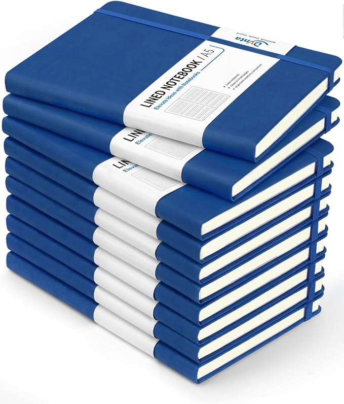 Dynta Hardcover Journal Notebooks, 10 Packs A5 Lined Journals Bulk for Writing 200 Pages/100Sheets, 8.4 x 5.8 inch, Classic Ruled Notebook for Work/Travel/College/Note Taking(Blue)