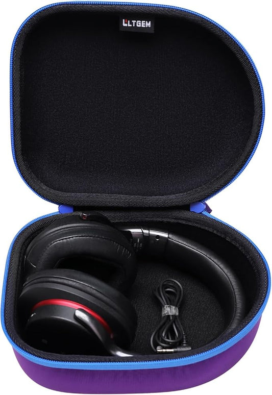 Headphone Headset Case Compatible with Audio-Technica ATH-M20x/JBL/Raycon/Soundcore Anker/Sony/Beats/JLab/TOZO/Logitech/BERIBES/KVIDIO Headphones, Large Headphone Case Hard Shell(Purple+Black)