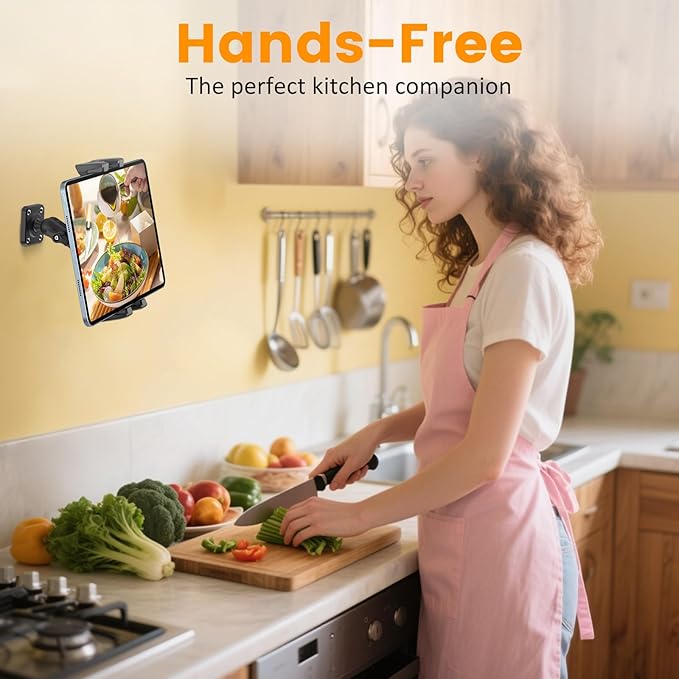 OHLPRO Tablet Wall Mount Holder, 360° Rotation for 5-13" iPad mini Pro Air, Fire HD, Galaxy Tab, Switch and Phone, Drilled Base with 3" Support Arm Stand, Adjustable Tilt
